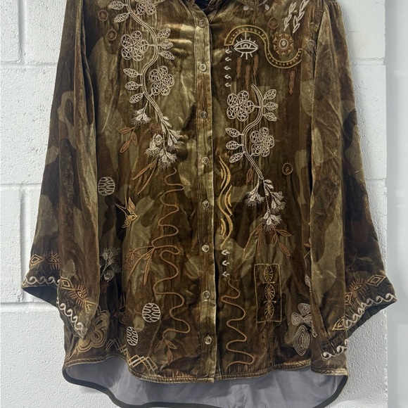 Johnny Was Tops - Johnny Was Luciana Velvet Kimono Sleeve Shirt Boho Whimsy Flowy Button Front
